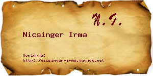 Nicsinger Irma névjegykártya
